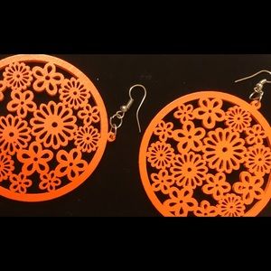 $Handmade Floral Pattern Laser Cut Wooden Earrings